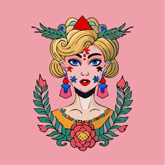 Vector illustration of rose tattoo neo traditional style floral artwork