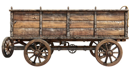Old wooden wagon isolated on white background