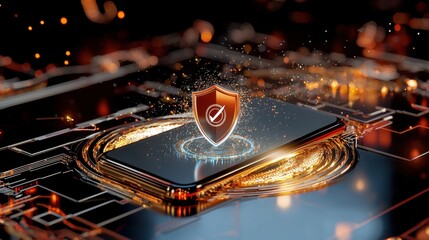 Digital Security Concept with Shield and Abstract Technology Theme