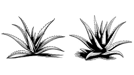 Fototapeta premium two aloe vera plants in detailed, ideal for botanical, skincare, or natural design themes.