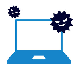 複数のウイルスに狙われているノートパソコンのイラスト