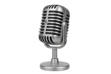 Silver retro microphone on stand, transparent background
