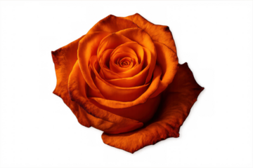 Blooming orange rose bud representing love, nature, and passion, showcasing its delicate charm against a clear backdrop