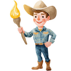a cowboy holding a torch