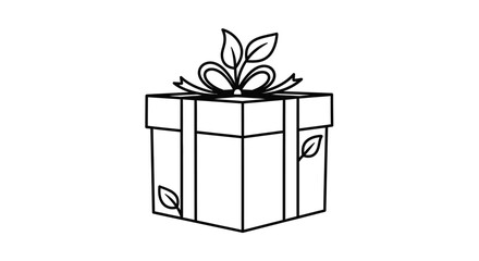 Simple line drawing of a gift box with floral details silhouette
