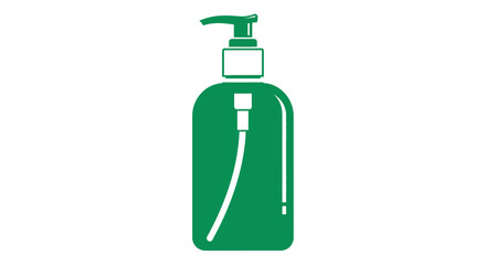 Green soap dispenser illustration with pump and tube modern design silhouette