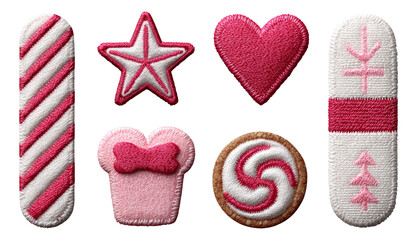 Obraz premium Colorful Embroidered Patches with Various Fun Shapes Isolated on Transparent Background