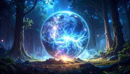 Fototapeta premium Mystical sphere in glowing forest
