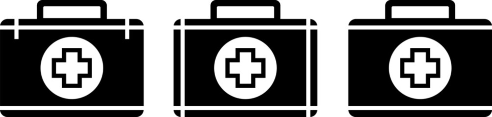 Three black and white medical ampoules with cross symbol