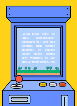 Retro arcade game machine with joystick and buttons cartoon vector illustration