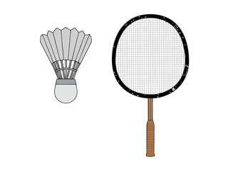A single badminton shuttlecock and racket are depicted, with the shuttlecock isolated on a white background for this sport equipment design