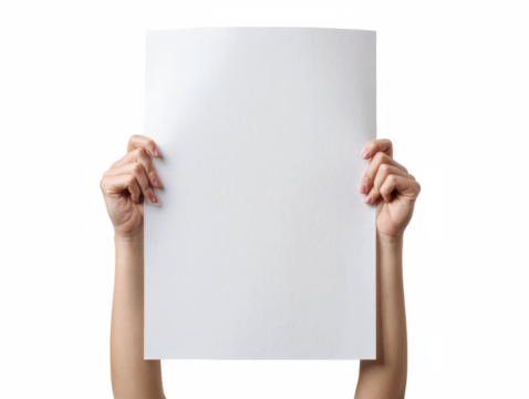 Hands Holding Blank White Poster — on transparent png Background
