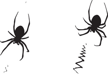 Black Spider Silhouettes with Abstract Zigzag Lines on White Background