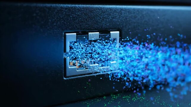 Close-up of network connection port on electronic device, dark setting