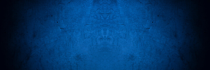 Old wall pattern texture cement blue dark abstract  blue color design are light with black gradient background.