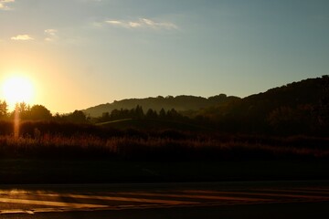 Sun rising over the meadow 