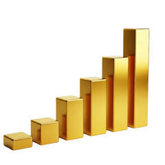 Golden cubes arranged in ascending bar chart showing financial growth concept transparent background