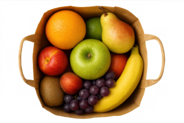 Paper bag filled with fresh fruits, representing healthy eating, groceries, diet, and organic nutrition