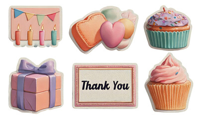 Colorful Celebration Items with Cake, Candles, and Gifts for Joyful Occasions