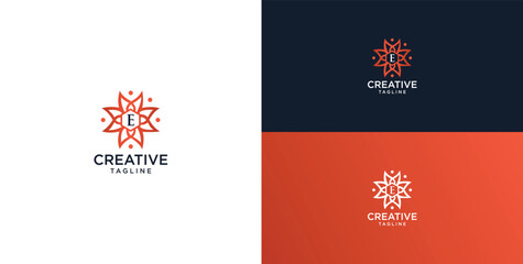 floral ornament logo and icon with initials E