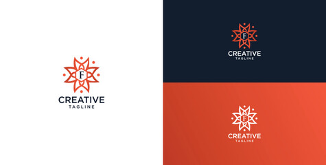 floral ornament logo and icon with initials F