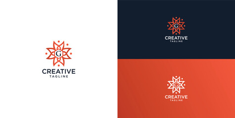 floral ornament logo and icon with initials G