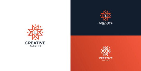floral ornament logo and icon with initials L