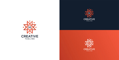 floral ornament logo and icon with initials M