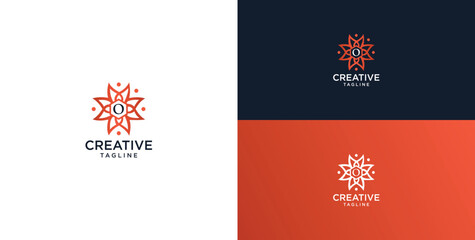 floral ornament logo and icon with initials O