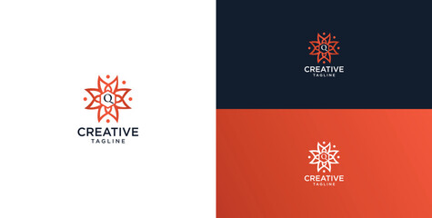 floral ornament logo and icon with initials Q