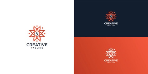 floral ornament logo and icon with initials S