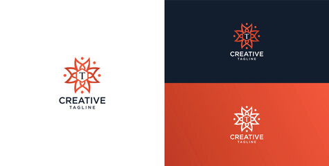 floral ornament logo and icon with initials T