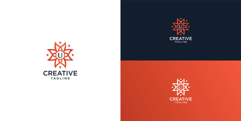 floral ornament logo and icon with initials U