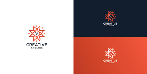 floral ornament logo and icon with initials V