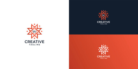 floral ornament logo and icon with initials W