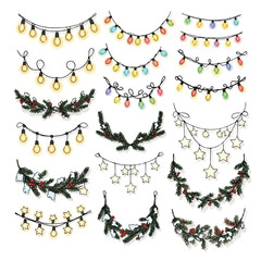 Festive Christmas Lights Garlands and Decorations for Holiday Season.