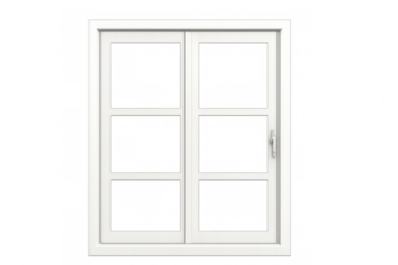 White classic casement window frame with glass panes, isolated on a transparent background, house architecture element