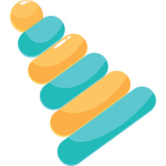 A Stacked Toy with Yellow and Teal Oval Shapes and a Yellow Sphere at the Top on a White Background