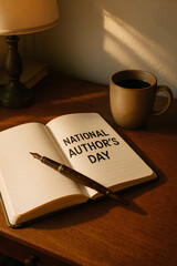 Celebrate National Author's Day with coffee and a beautiful pen, perfect for greeting cards, blog posts, or social media campaigns honoring writers and the art of storytelling