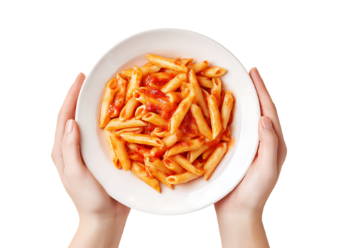 Serving Traditional Italian Penne Pasta with Rich Tomato Sauce isolated on a transparent background