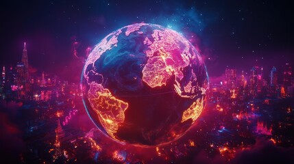 Obraz premium Earth hologram over futuristic city