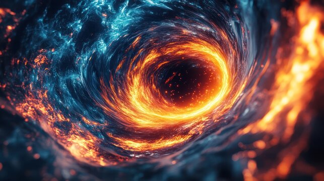 Fiery vortex swirling through space, abstract cosmic phenomenon