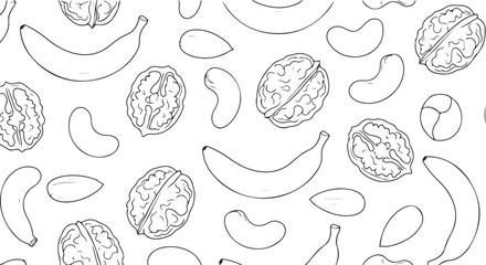 Monochromatic Outline Fruit and Nut Seamless Pattern Design