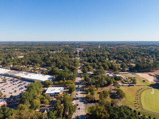 Sunny Daytime Aerial Drone Images of Downtown Zebulon North Carolina, and Surrounding Areas. 