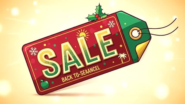 Festive Sale Tag with Holiday Decorations and Back to Season Text.