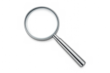 Magnifying glass tool for searching, zooming, analyzing, researching, and investigating, isolated on a transparent background