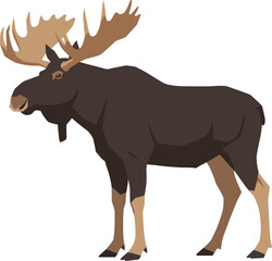 Stylized Geometric Full Body Moose Illustration with Large Antlers Wildlife