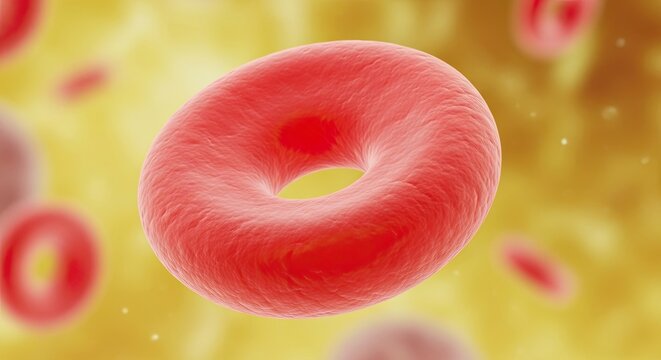 Closeup of a red blood cell in a microscopic environment