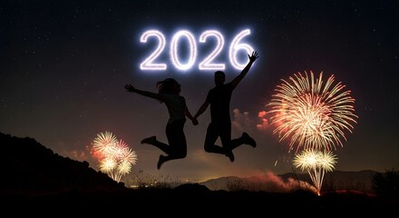 Golden 2026 Numbers with Fireworks and Confetti