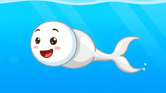 Cartoon sperm cell swimming in ocean with smiling face